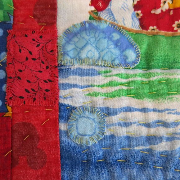 Vintage Handmade Handsewn Bears On Go Micky Mouse Double Sided Cotton Quilt - Picture 16 of 16